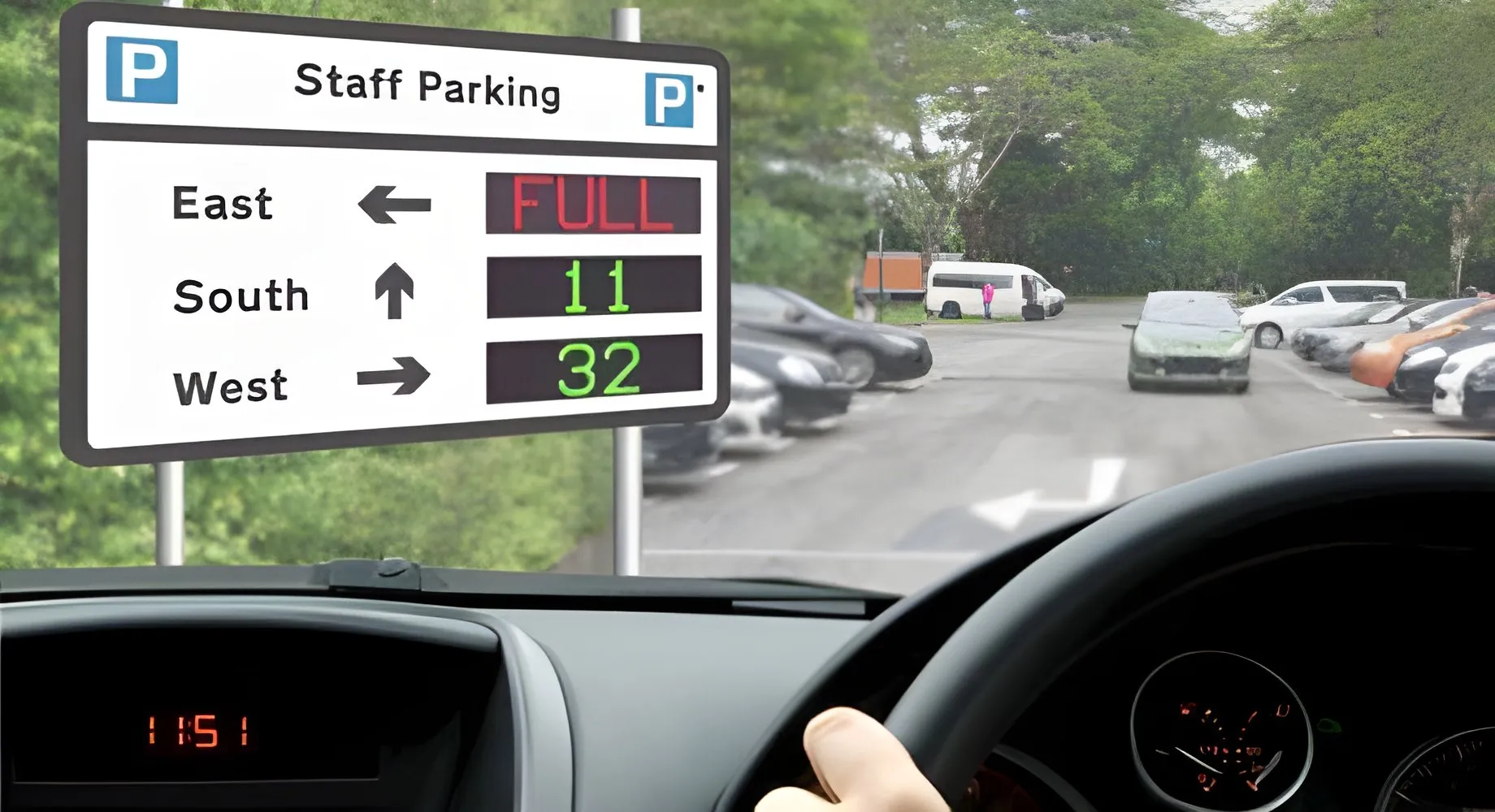 Multi-storey car park with bay indicator lights
