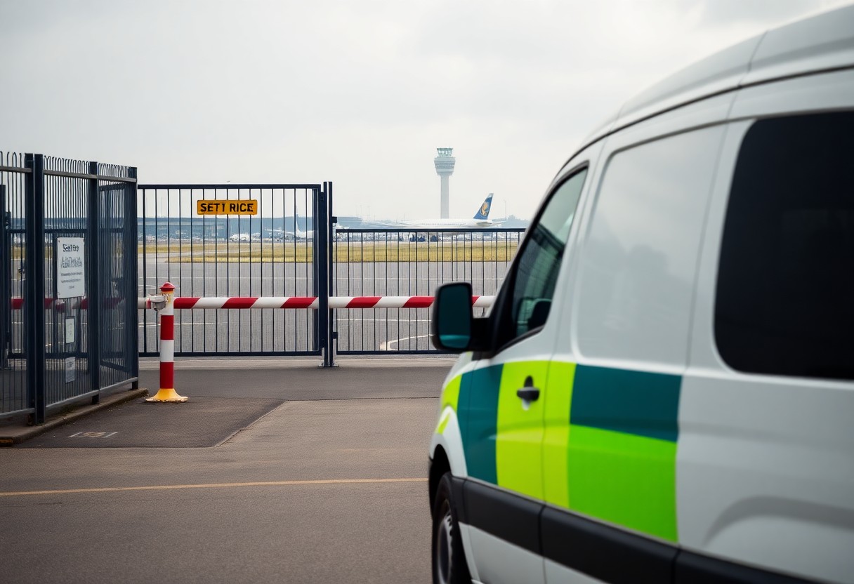 Service vehicle at an airport perimeter access gate