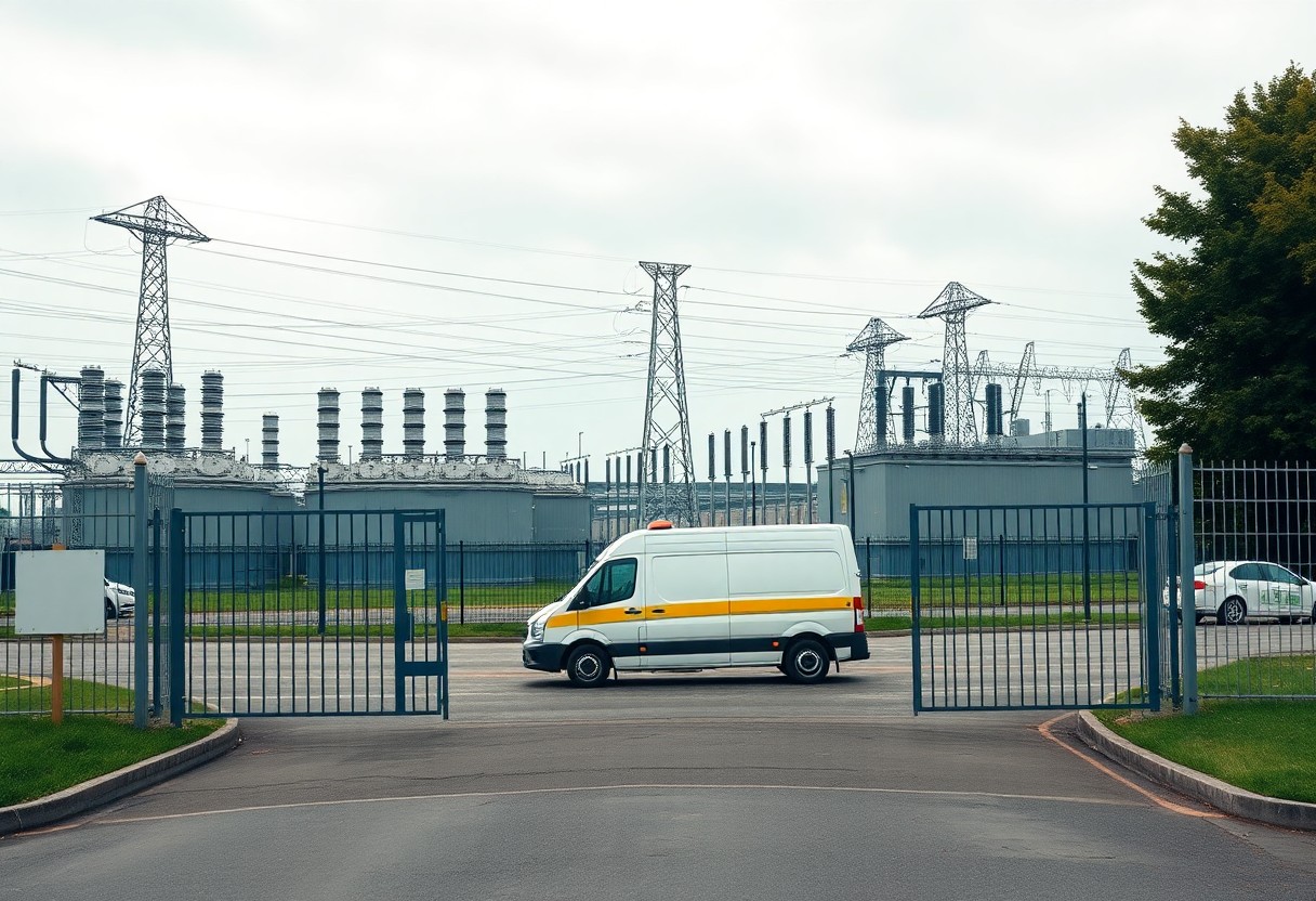 Substation security gate with palisade fencing
