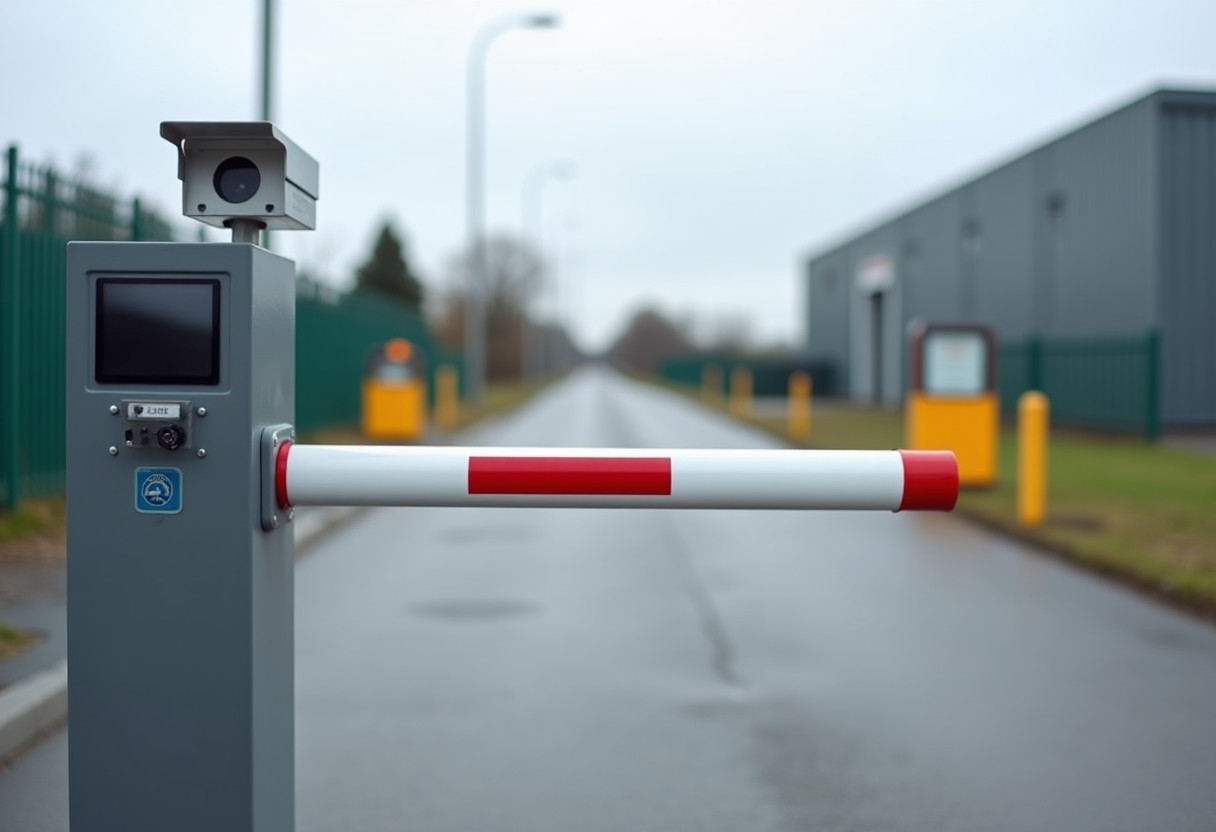 Access control lane with an ANPR camera and RFID reader at a site entrance