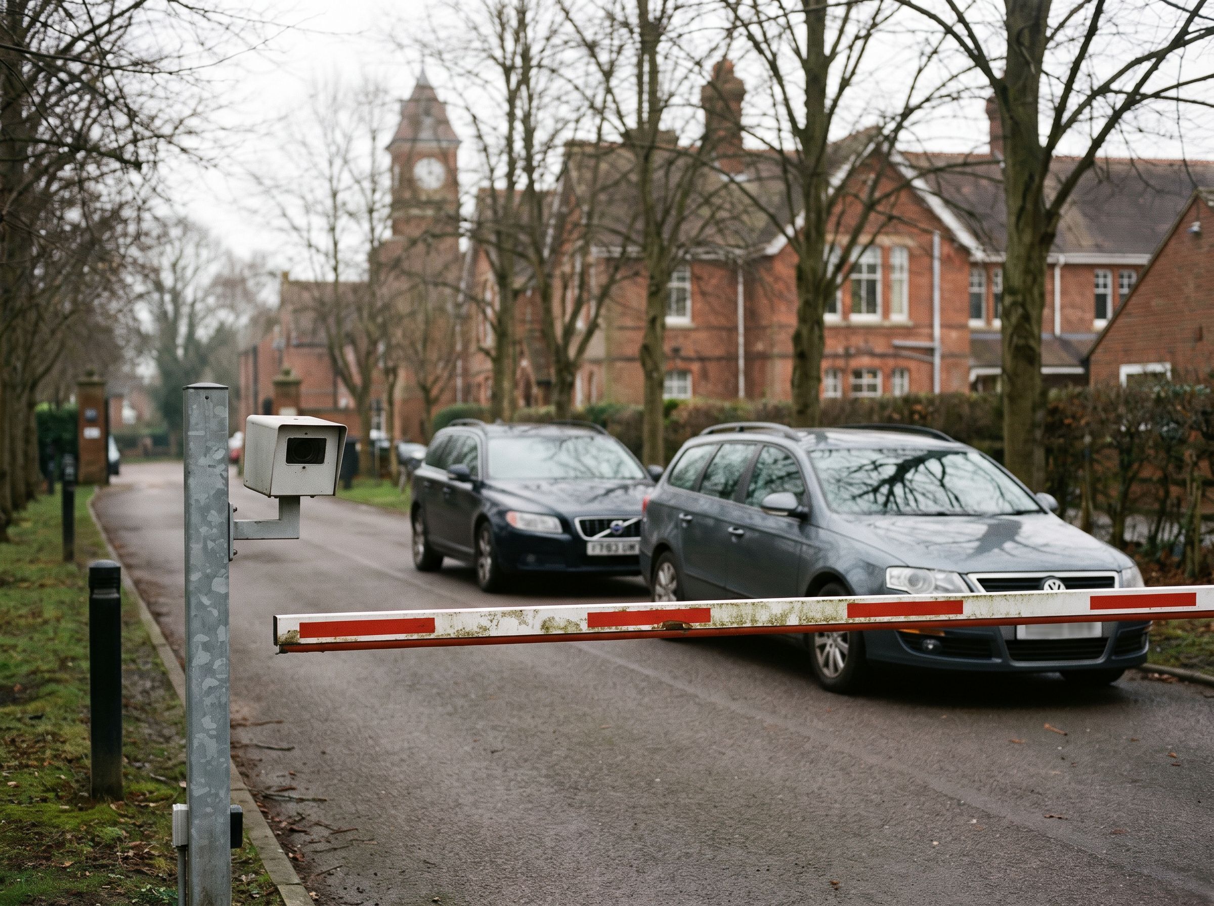 Barrier and ANPR camera at a school entrance at drop-off